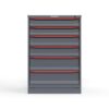 Front view of 14 ga. Cabinet with red handles and 6 drawers