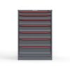 Front view of 14 ga. Cabinet with red handles and 7 drawers