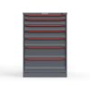 Front view of 30 in. wide Cabinet with red handles and 7 drawers