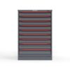 Front view of 30 in. wide Cabinet with red handles and 9 drawers