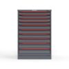 Front view of 30 in. wide Cabinet with red handles and 10 drawers