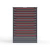 front view of 44 in 12 drawer cabinet in red