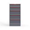 front view of 5 drawer cabinet in red