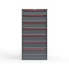 front view of 7 drawer tool cabinet in red