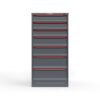 front view of 7 drawer cabinet in red