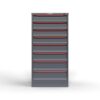 front view of 14 ga 60 in 8 drawer cabinet in red