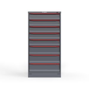 front view of 14 ga 8 drawer cabinet in red