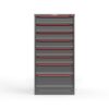 front view of 8 drawer cabinet in red