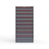 front view of 9 drawer 60 in cabinet in red