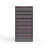 front view of 9 drawer cabinet in red