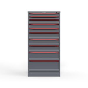 front view of 14 ga 10 thin drawer cabinet in red