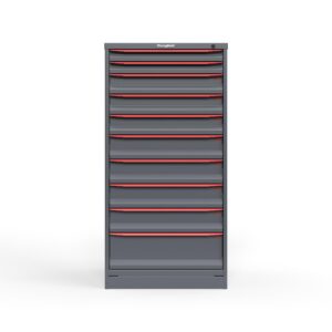 front view of 14 ga 10 drawer cabinet in red
