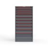 front view of 14 ga 11 drawer cabinet in red