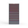 front view of 13 drawer cabinet in red