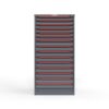 front view of 14 ga 15 drawer cabinet in red