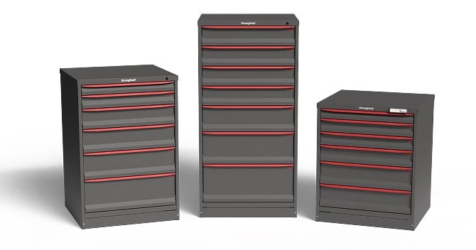 three heights of modular drawer cabinets