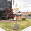 Pyramid Sign Base in use near building front