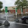 Pyramid Sign Base in use in parking lot