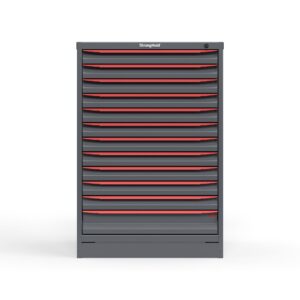front view of 44 in 12 drawer cabinet in red
