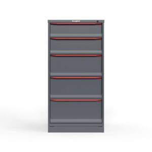 front view of 5 drawer cabinet in red