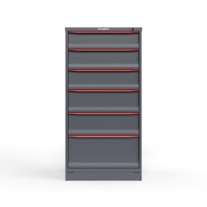 front view of 14 ga 60 in 6 drawer cabinet in red