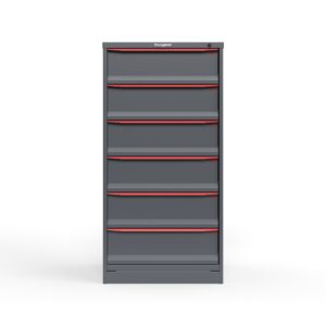 front view of 14 ga 6 drawer cabinet in red