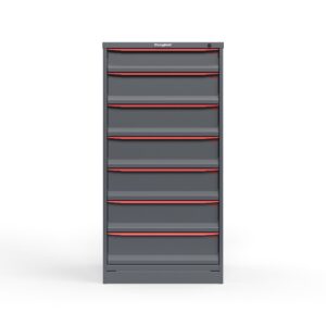 front view of 7 drawer tool cabinet in red