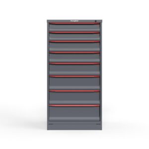 front view of 8 drawer tool cabinet in red