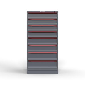 front view of 14 ga 60 in 8 drawer cabinet in red