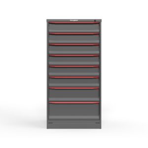 front view of 8 drawer cabinet in red