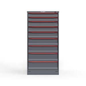 front view of 9 drawer tool cabinet in red