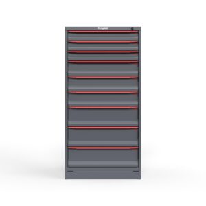 front view of 14 ga 9 thin drawer cabiet in red