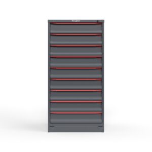 front view of 9 drawer cabinet in red