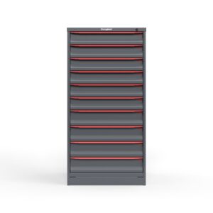 front view of 10 drawer cabinet in red