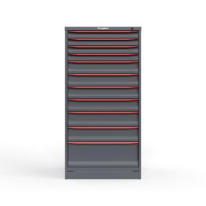 front view of 14 ga 11 drawer cabinet in red