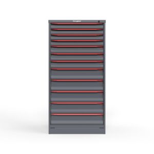 front view of 12 multi drawer cabinet in red