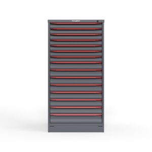 front view of 15 drawer cabinet in red