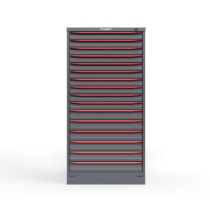front view of 16 drawer cabinet in red