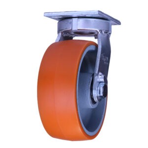 8 Inch Heavy Duty Kingpinless Swivel Caster with Flat Tread Polyurethane Wheel and Large Top Plate from Barron Equipment