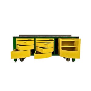 black 3 bay workbench with casters