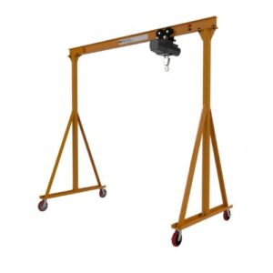 Portable gantry crane with hoist and caster wheels