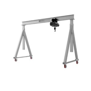 Portable aluminum gantry crane with hoist and caster wheels