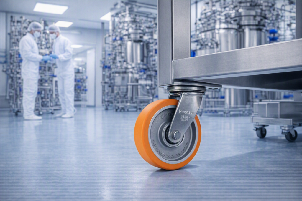 stainless steel caster in a pharmaceutical manufacturing plant