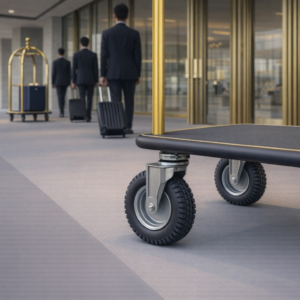 pneumatic casters on a hotel luggage cart